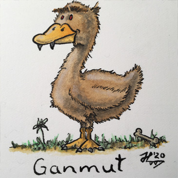 "Ganmut" zeichenfeder/aquarell auf aquarellpapier (68mmx68mm) - copyright 2020