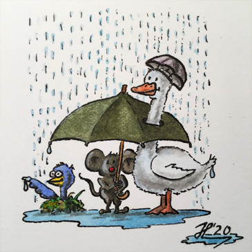 "Rainy Day" zeichenfeder/aquarell auf aquarellpapier (68mmx68mm) - copyright 2020